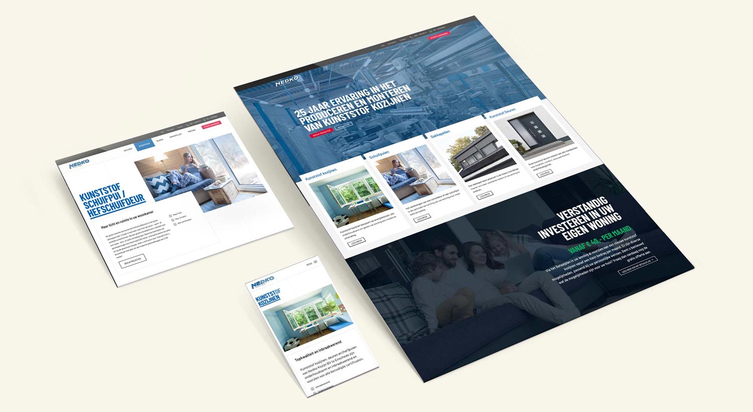 Mockup van de website van Nedko Kozijnen