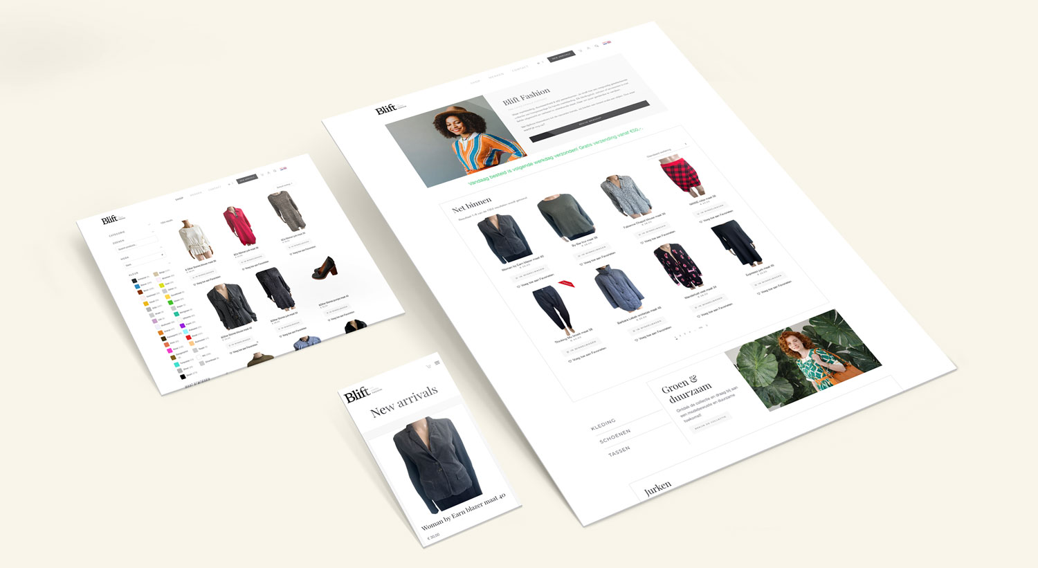 Mockup van de website van Blift Fashion